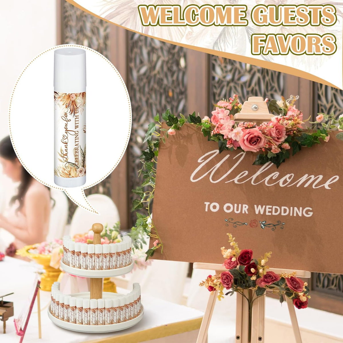 50 Pcs Wedding Bridal Shower Gifts Party Favors Bulk Floral Lip Balm Baby Shower Thank You