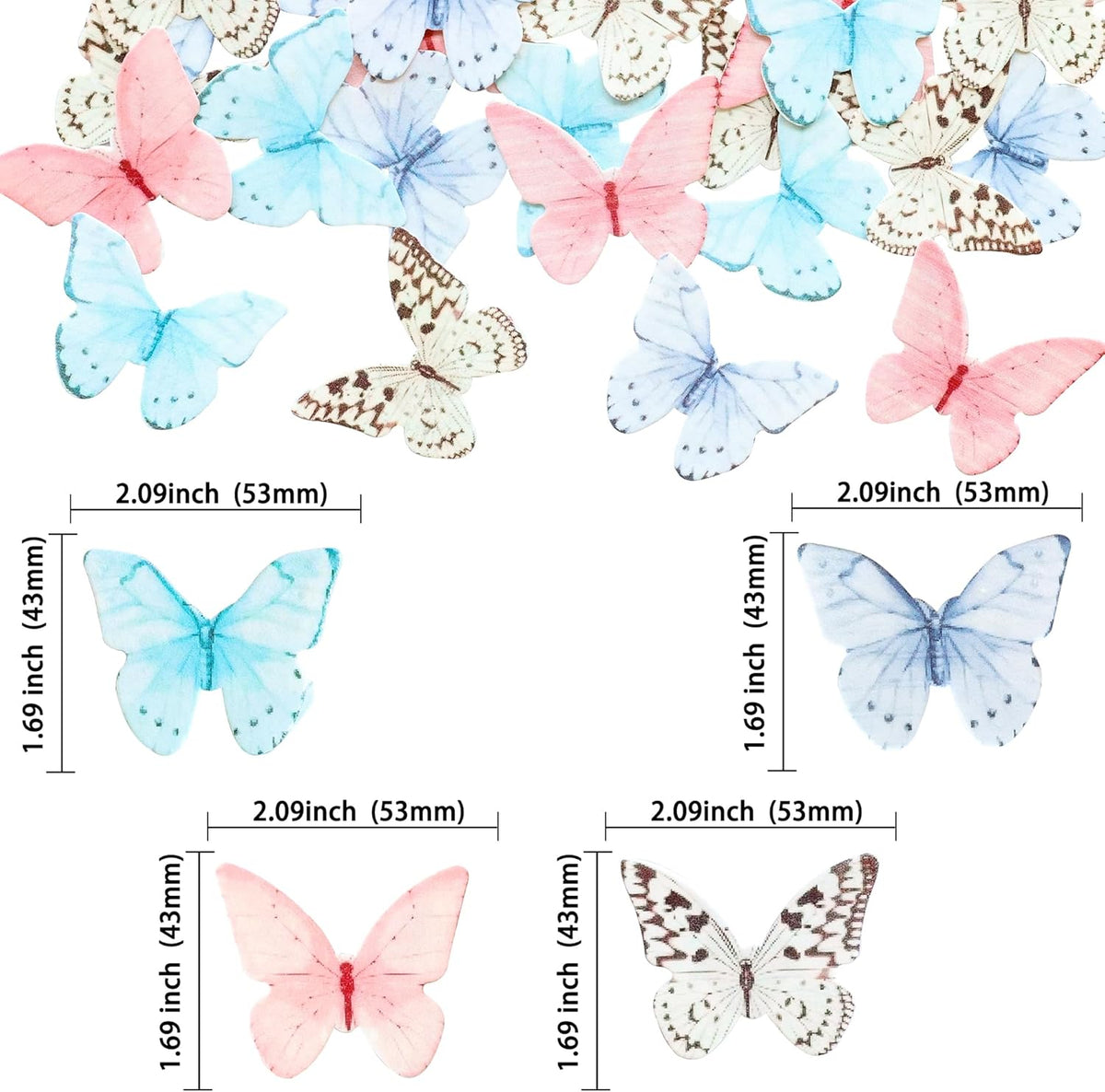 Ephlyn 48Pcs Edible Butterfly Cupcake Toppers Cupcake Picks Edible Butterfly Cupcake Decorations