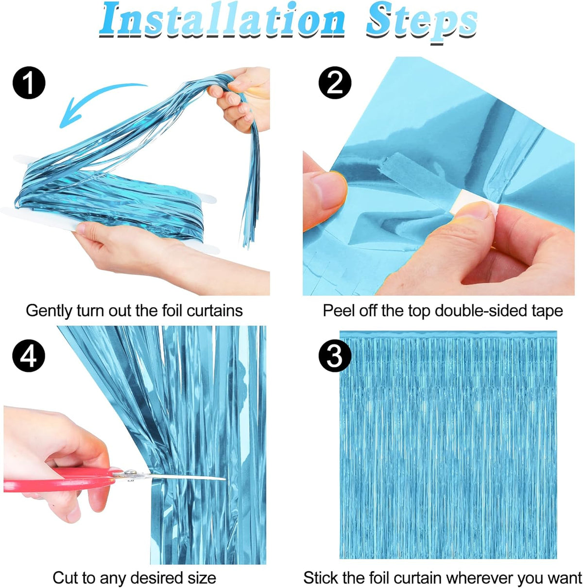 12 Pack Party Decorations, 3.28 FT x 7.05 FT Sky Blue Curtains, Metallic Party Streamers Photo