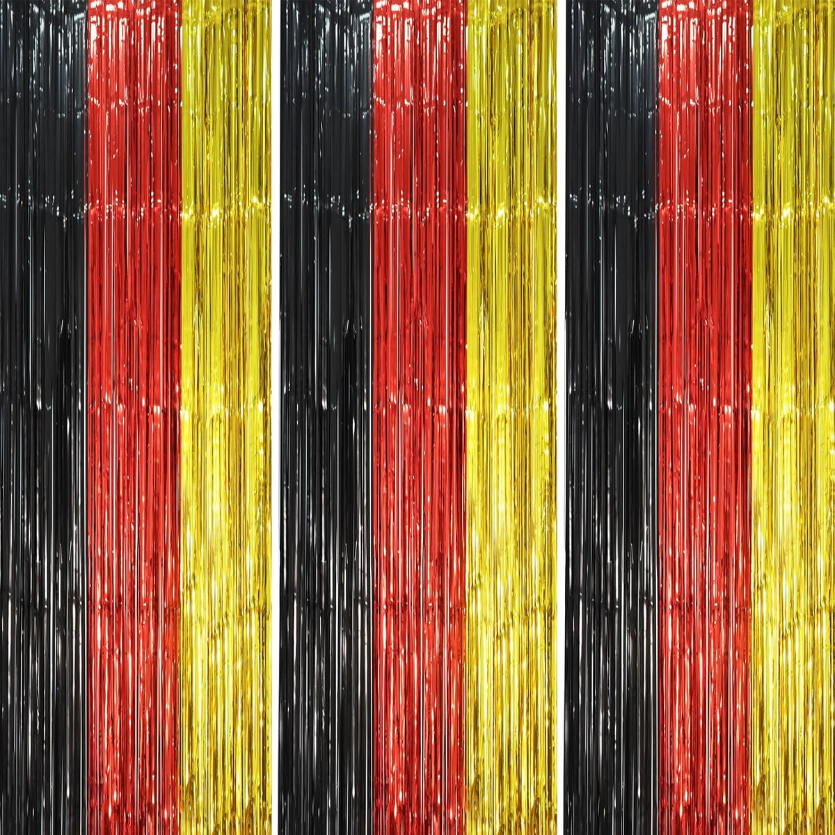 3 Pack 3.3 x 8.2 ft Red Black Gold Foil Fringe Backdrop Curtains, Tinsel Streamers Party