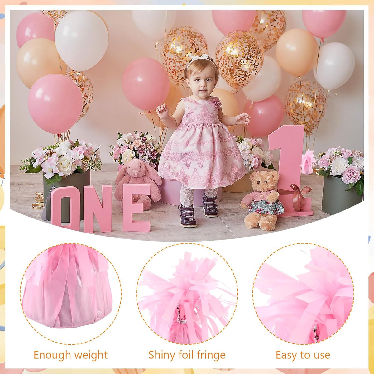 8 Pcs Pink Metallic Balloon Weights Holder Anchors Balloon Holder Weights for Helium Balloons