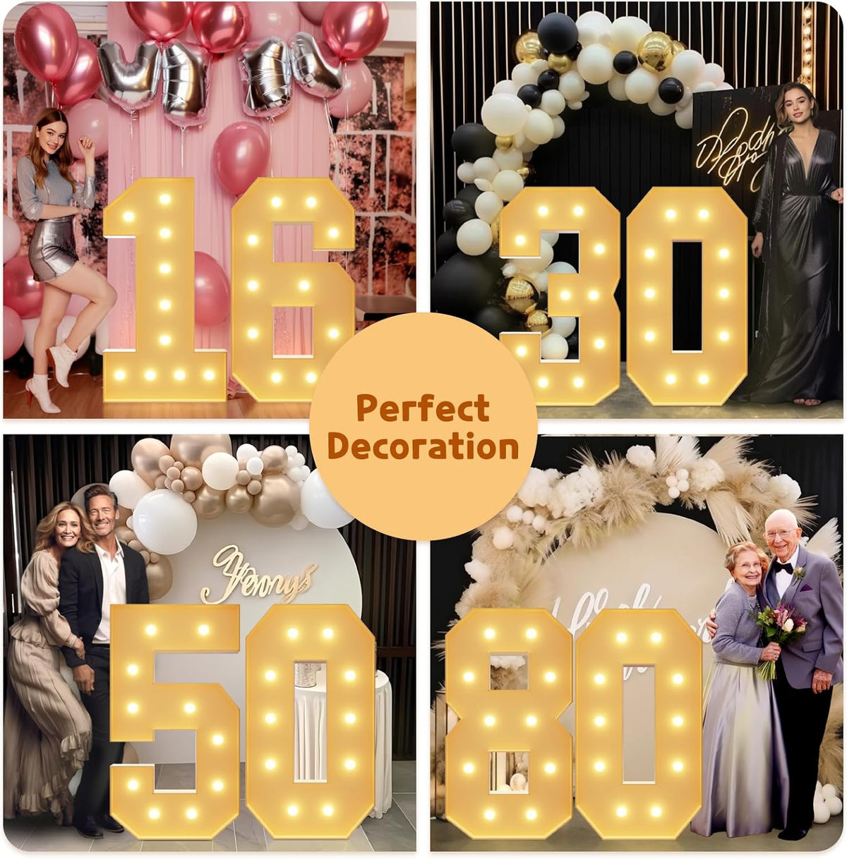 imprsv 4FT Light Up Numbers, Marquee Numbers 30th Birthday Decorations for Women, Men Foam Board
