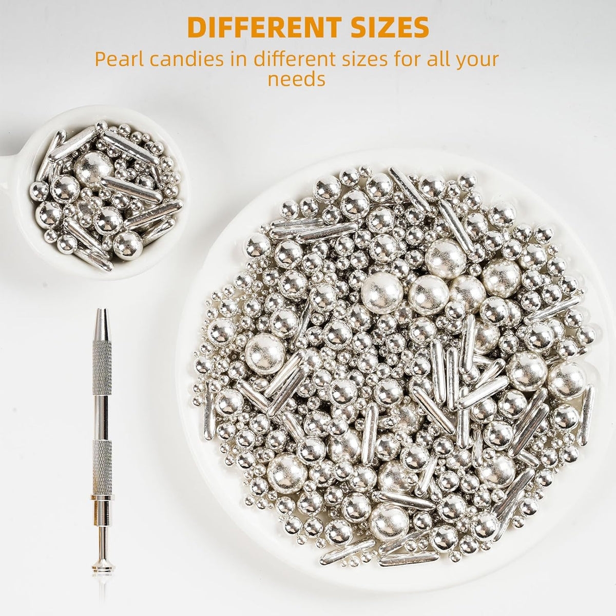 Kasvan silver Mix Sugar Sprinkles - Edible Candy Pearls with 4-Claw Sprinkle Pen,118g/4.16 Oz, Gift