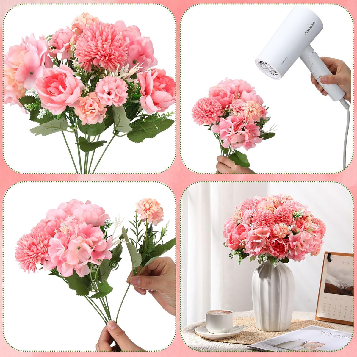 Tigeen Artificial Flowers Artificial Peonies Silk Flowers Faux Peony Fake Peony Silk Hydrangea