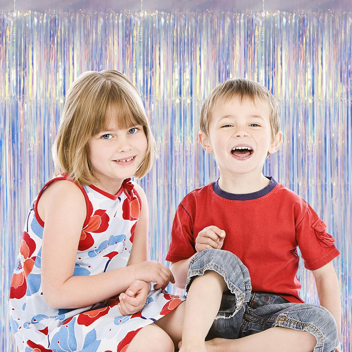 2 Pack Iridescent Foil Fringe Curtains, Holographic Tinsel Streamers Birthday Party Decorations