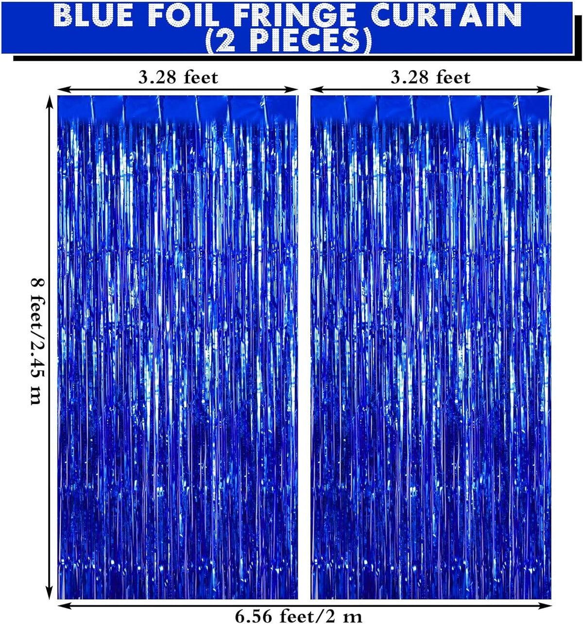 2 Pack Blue Fringe Curtains Foil Shiny Fringe Backdrop Tinsel Door Streamers Foil Curtains for
