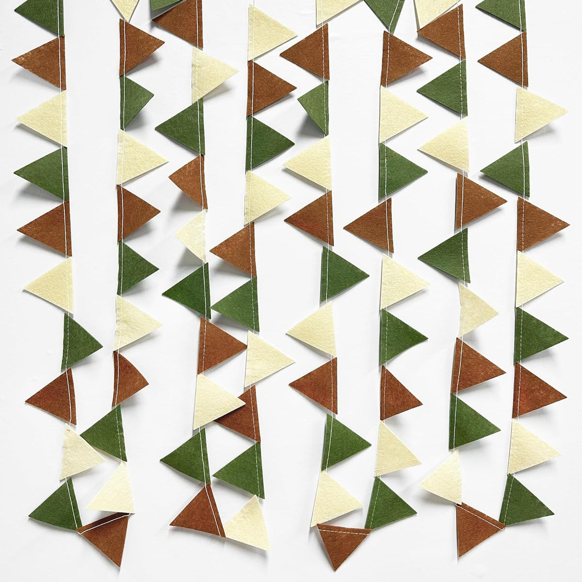 Jungle Party Decoration Sage Green Brown Beige Felt Hanging Triangle Mini Bunting Pennant Banner