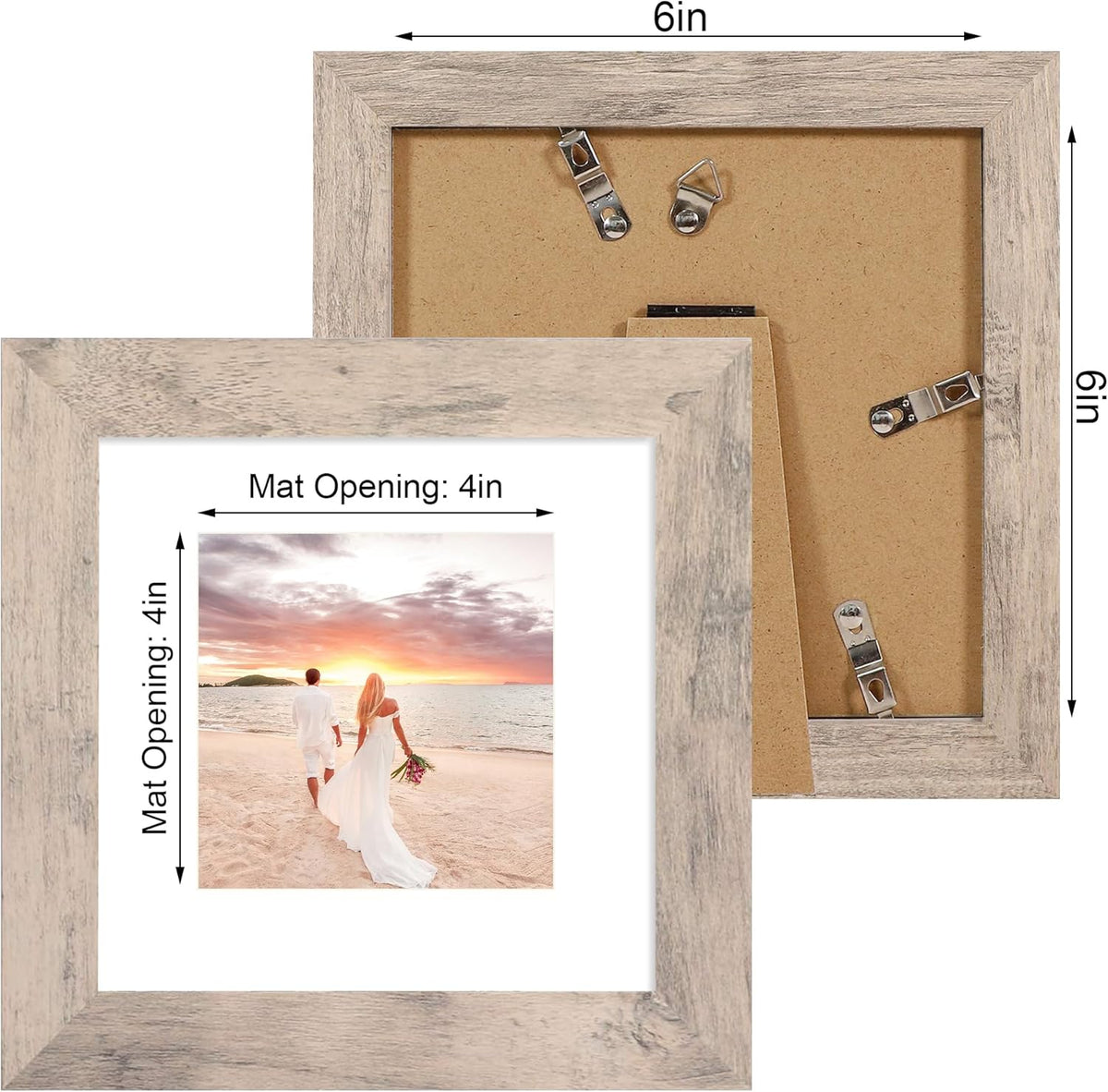 6x6 Picture Frame Set of 4 with High Definition Glass, Smoke Gray Frame Display 4x4 Pictures with