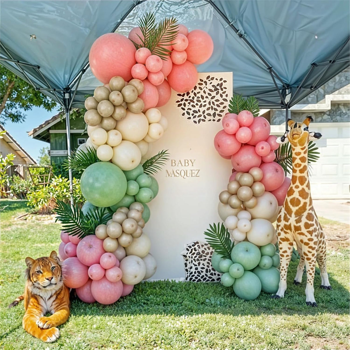 Pink Jungle Safari Balloons, 60PCS Sage Green Pastel Pink Gold Balloon, Light Pink Cream Beige