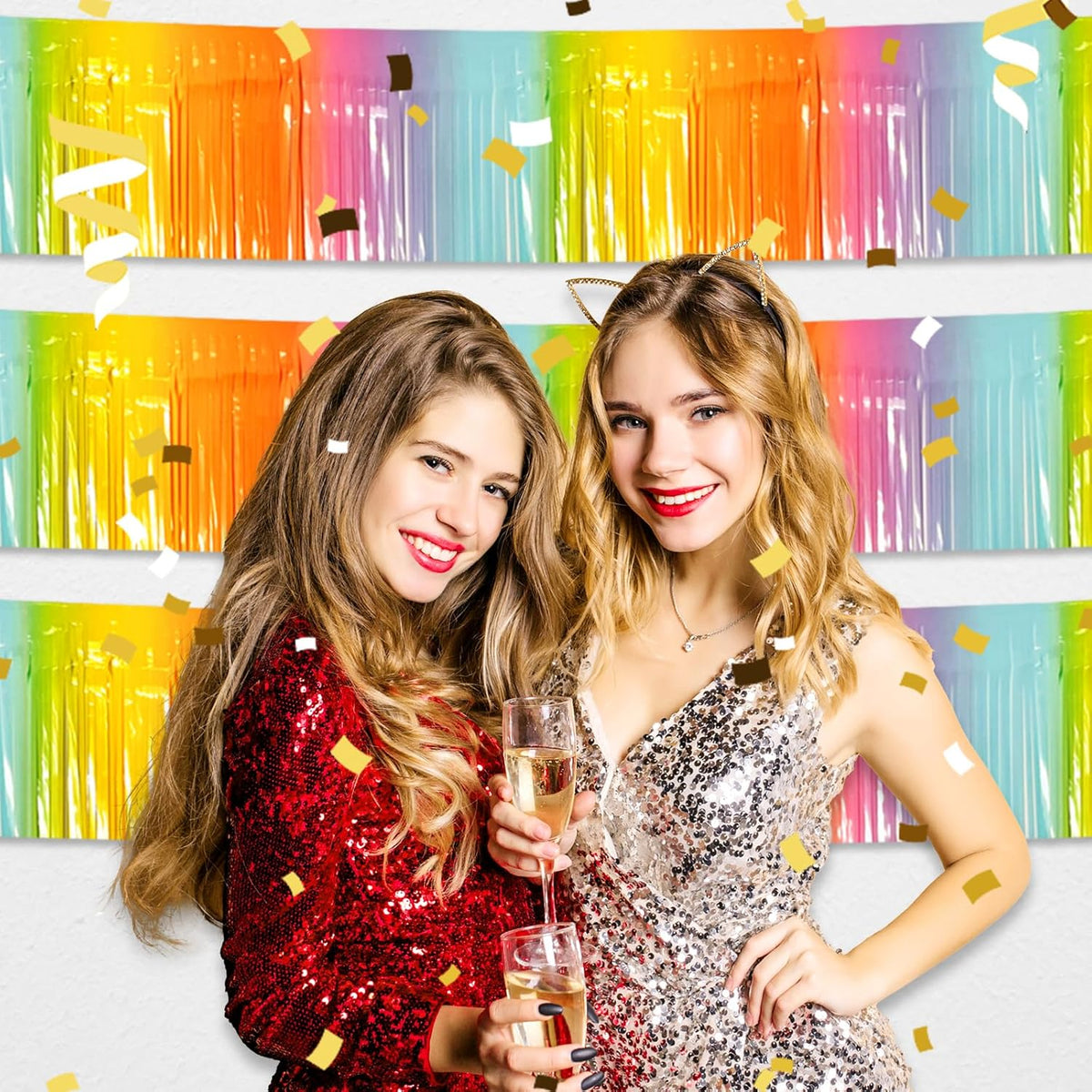 6 Pack 10 Feet Rainbow Foil Fringe Garland Metallic Tinsel Streamers Banner Wall Hanging Curtain