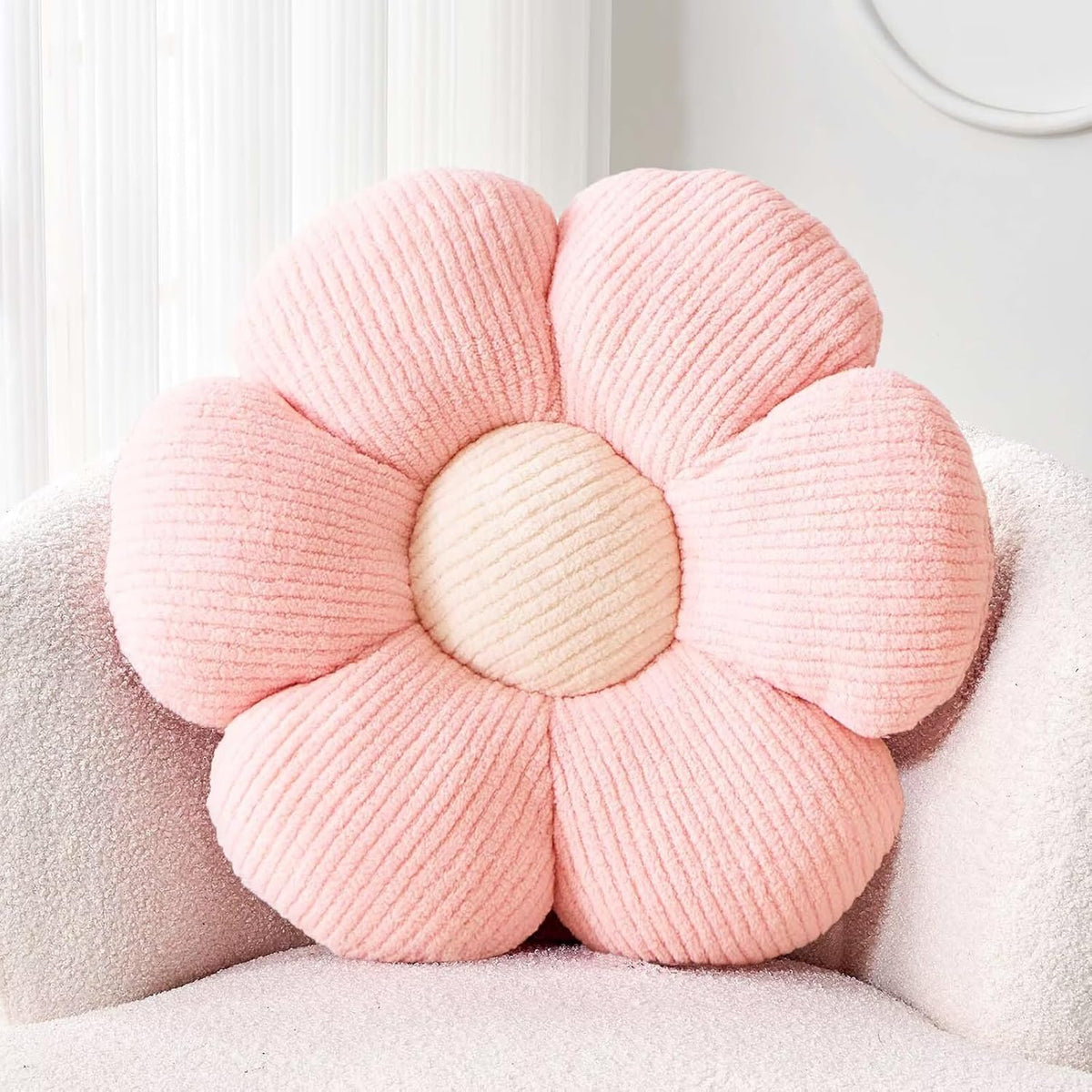 Flower Throw Pillow, Soft Light Pink 17.7" Shaped Floor Pillow for Home Decor, Cute Aesthetic Plush
