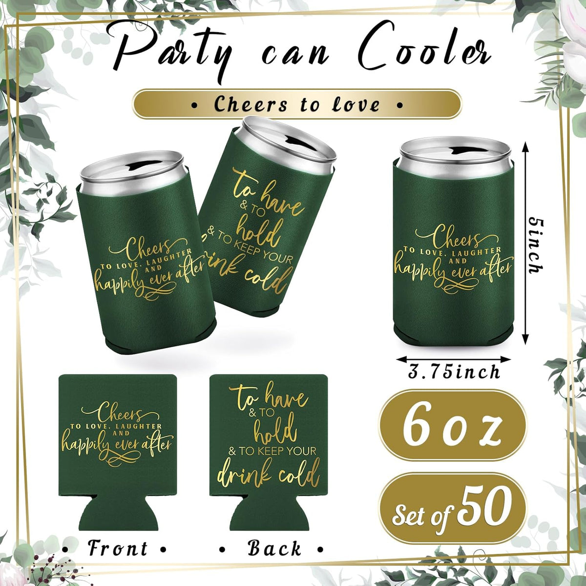 50 Pieces Wedding Can Cooler Bulk Engagement Party Favors for Guests Cheers to Love Laughter and