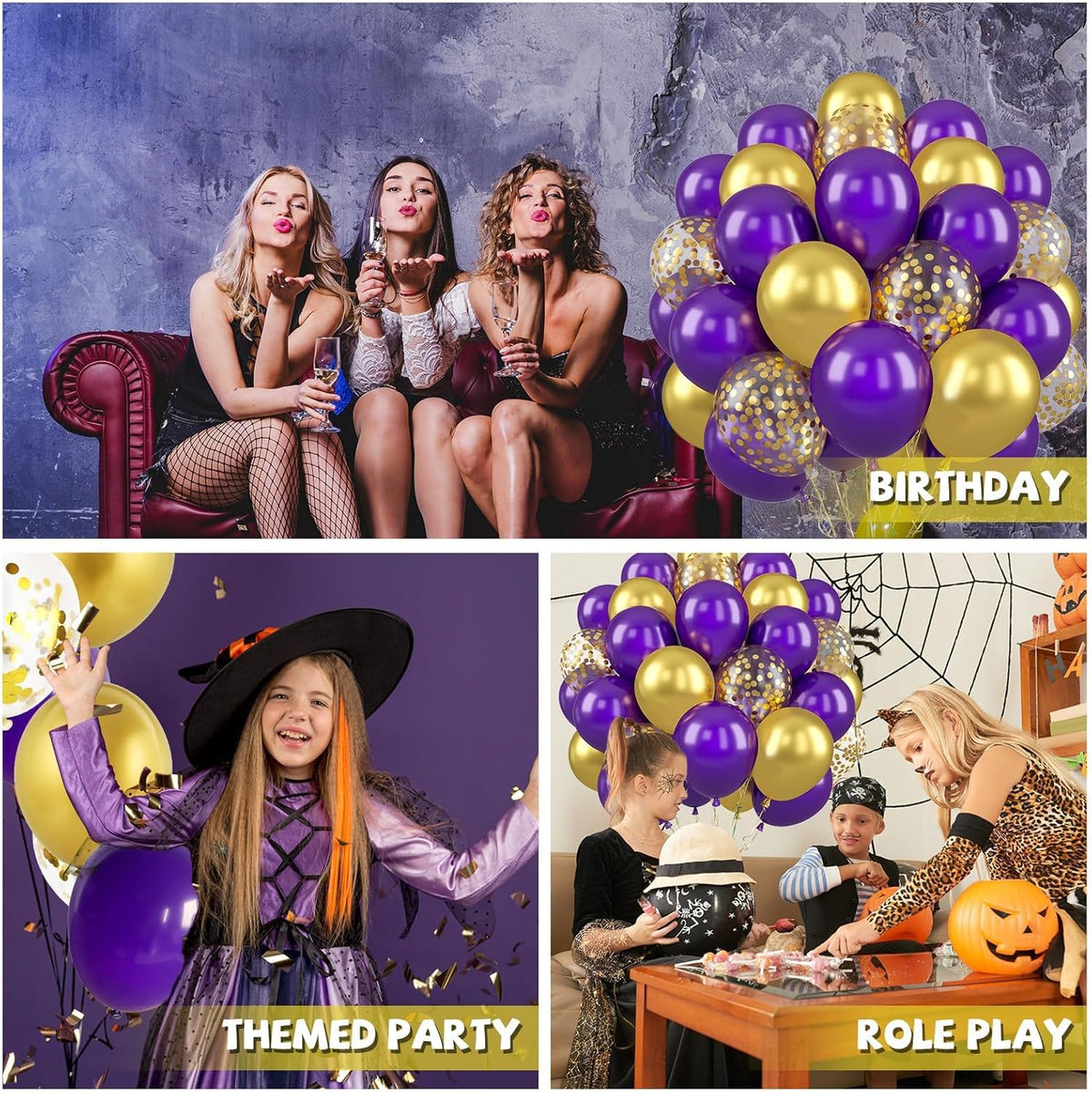 Paready Purple and Gold Balloons, 50 Pcs Dark Purple Party Balloons, 12 Inch Retro Purple Metallic