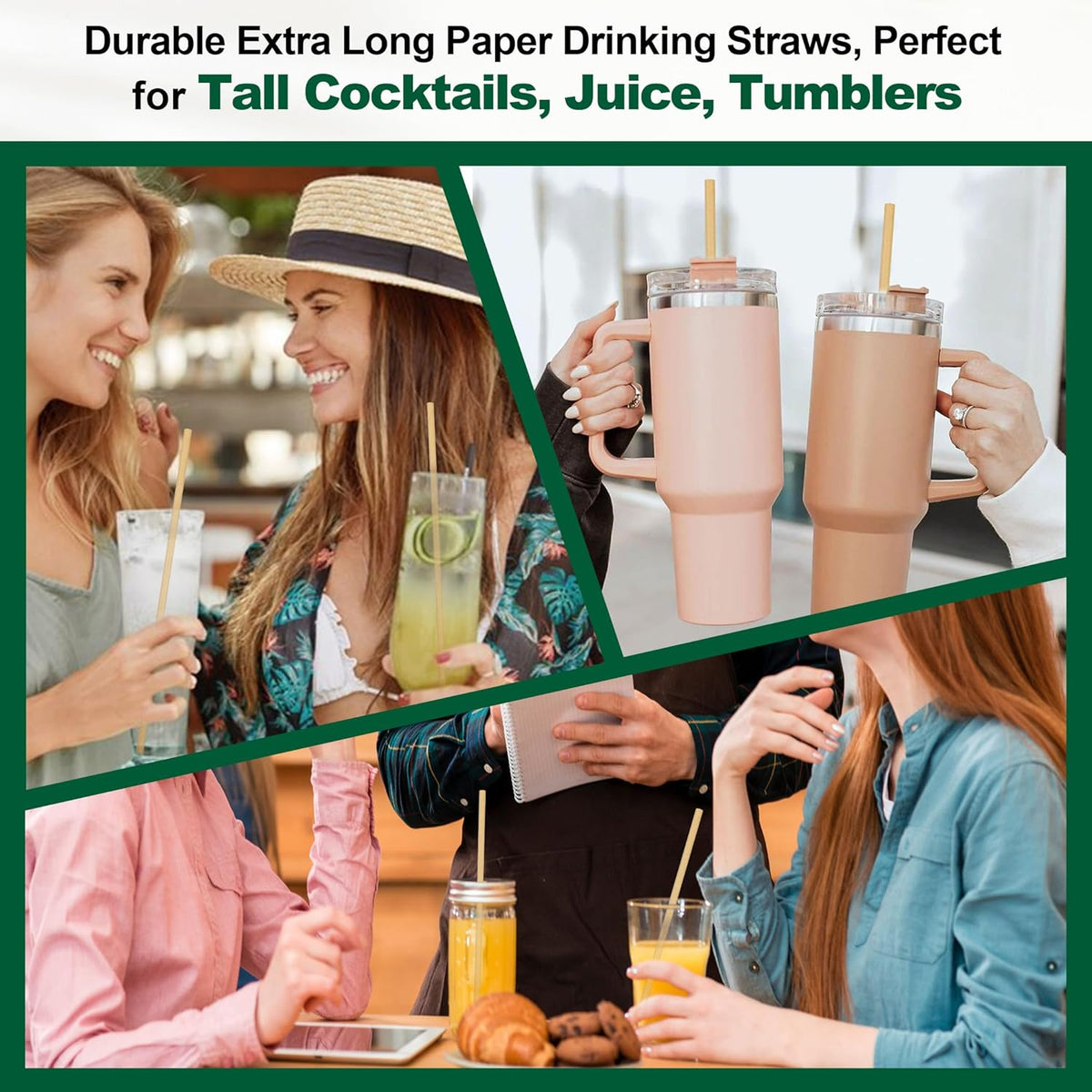 10 Inch Long Paper Drinking Straws Biodegradable - For 20oz to 32oz Tall Cups, Tumblers, Bottles