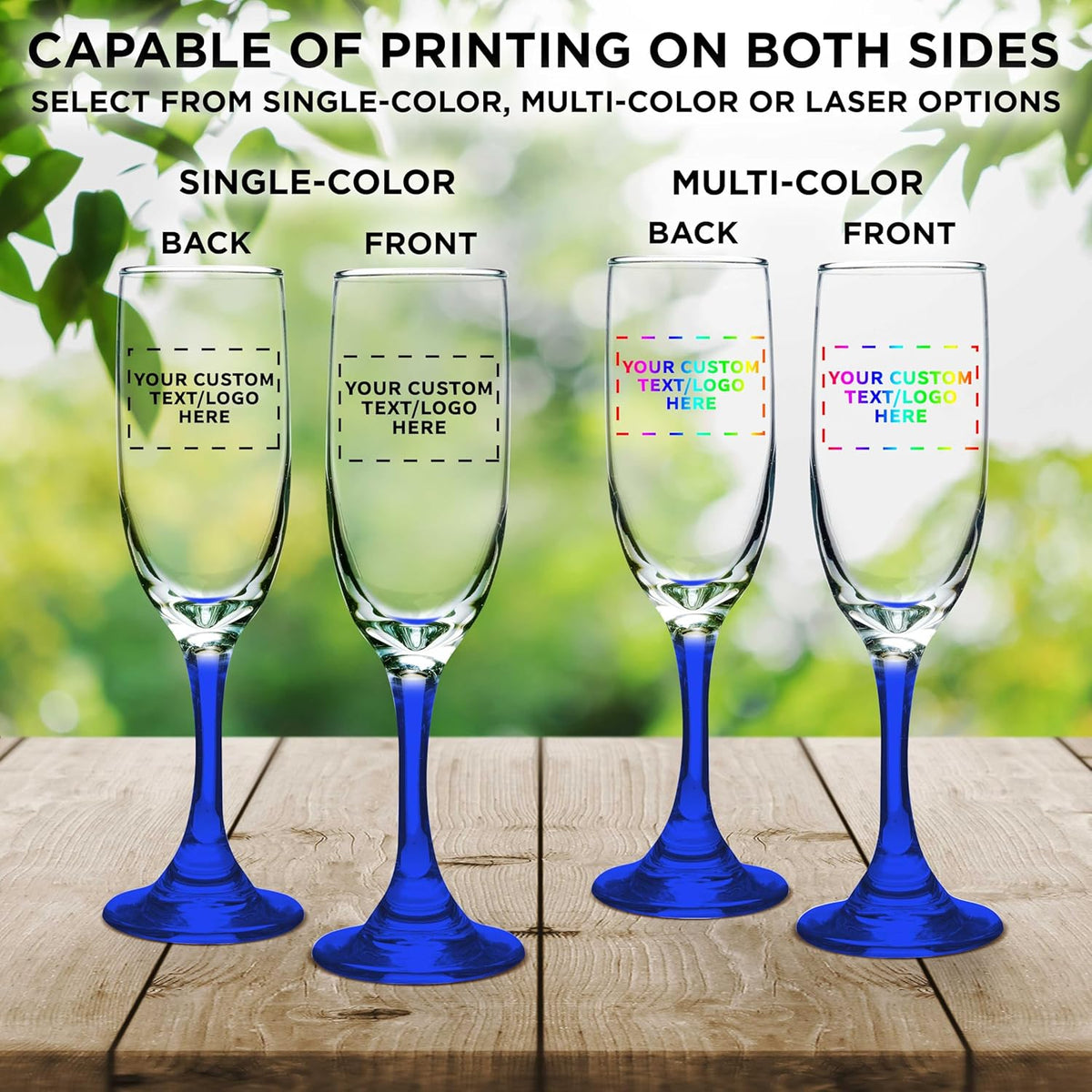 DISCOUNT PROMOS Custom Premiere Champagne Flutes 6.25 oz. Set of 100, Personalized Bulk Pack