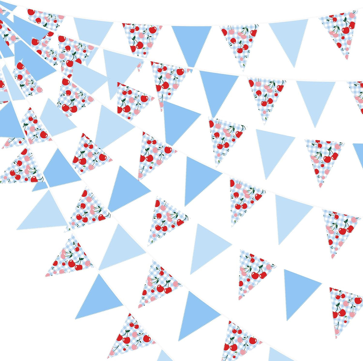 32Ft Blue Gingham Cheery Pennant Banner Fabric Triangle Flag Garland Streamers Party Decorations