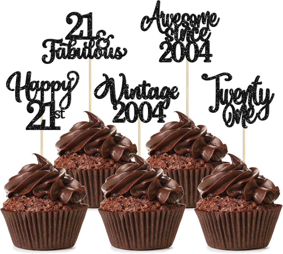 30Pcs Happy 21st Birthday Cupcake Toppers Glitter Awesome Since 2004 Twenty-one 21 Fabulous Vintage