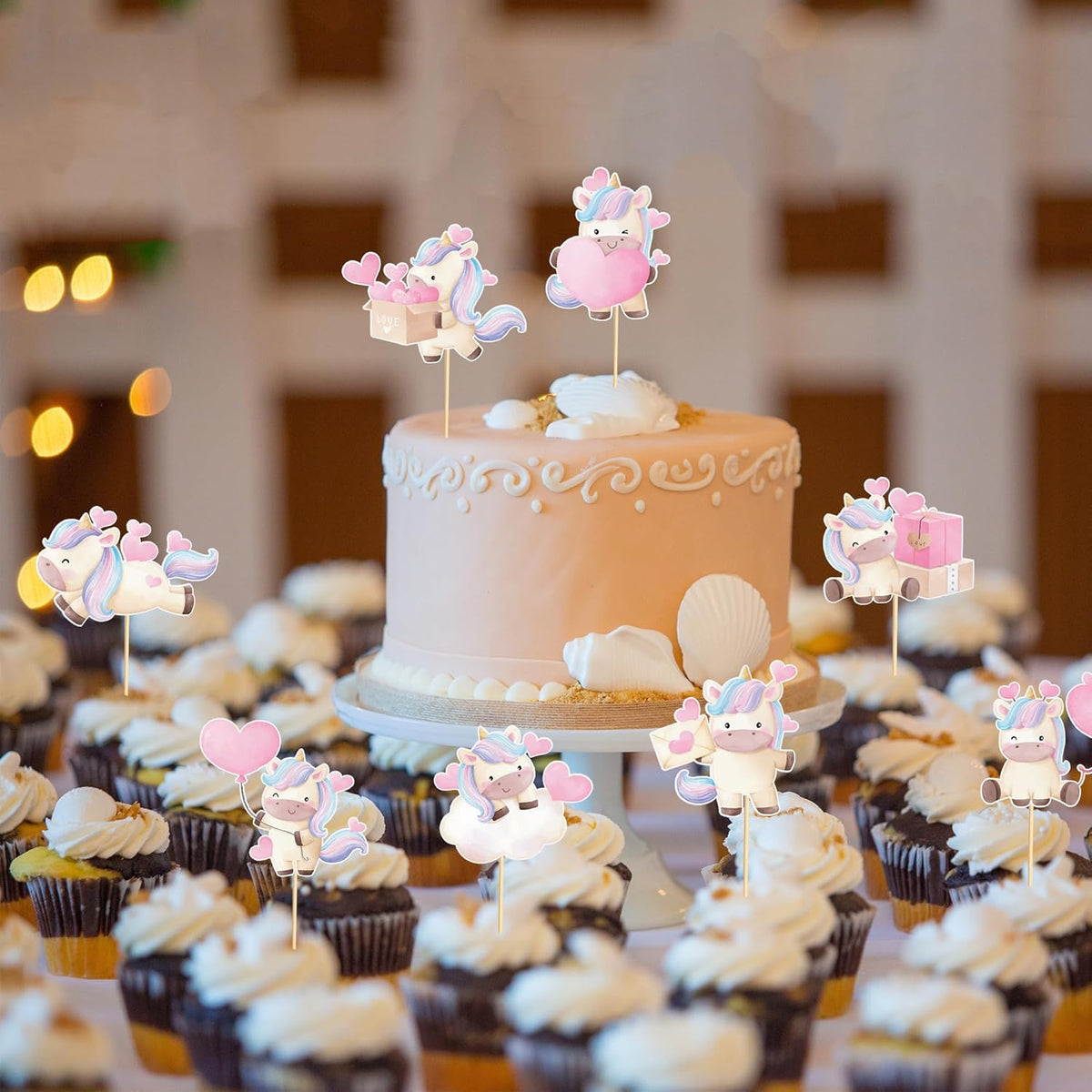24pcs Unicorn Cupcake Toppers with Heart Unicorn Party Decoration Suitable for Baby Shower