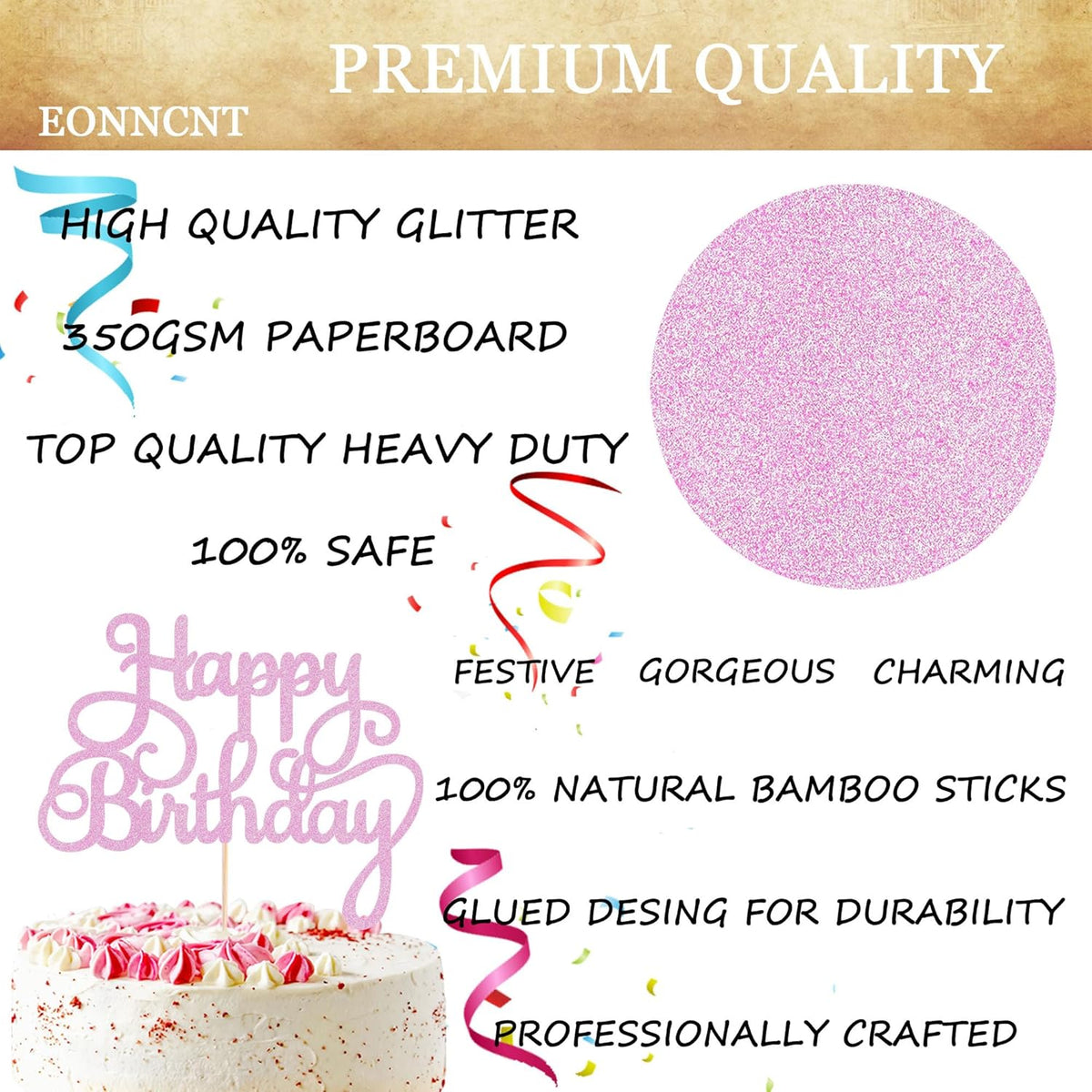 Happy Birthday Cake Topper - Pink Glitter Birthday Party Cake Decoration Supplies - Happy Birthday