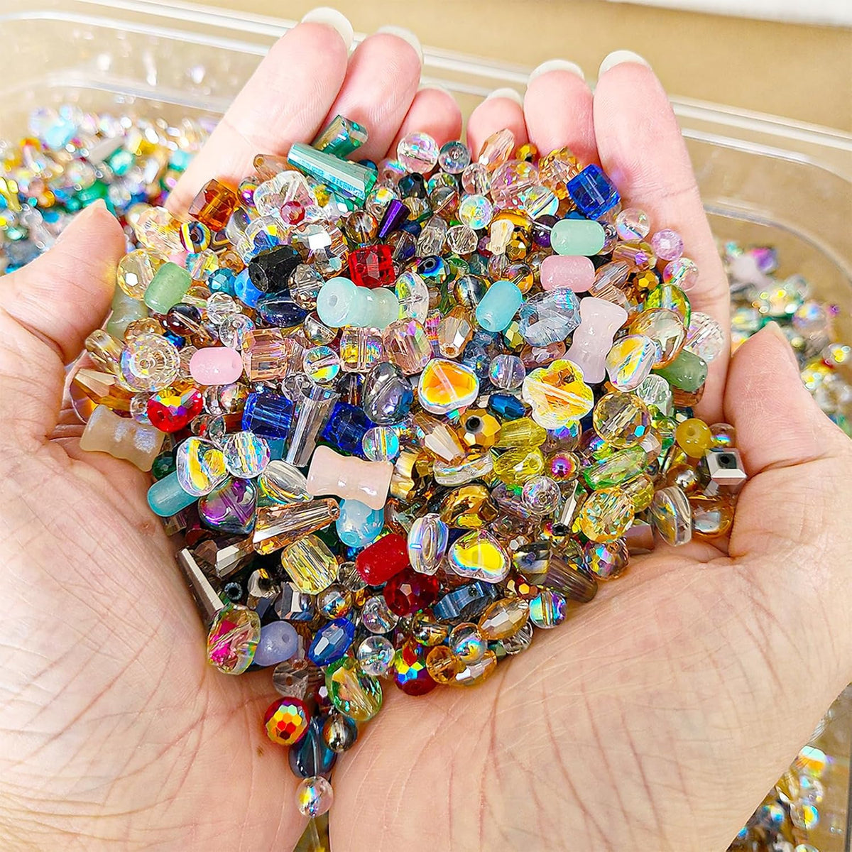 Half Pound Assorted Glass Beads for Jewelry Making, 2-16mm Colorful Crystal Beads for Bracelets