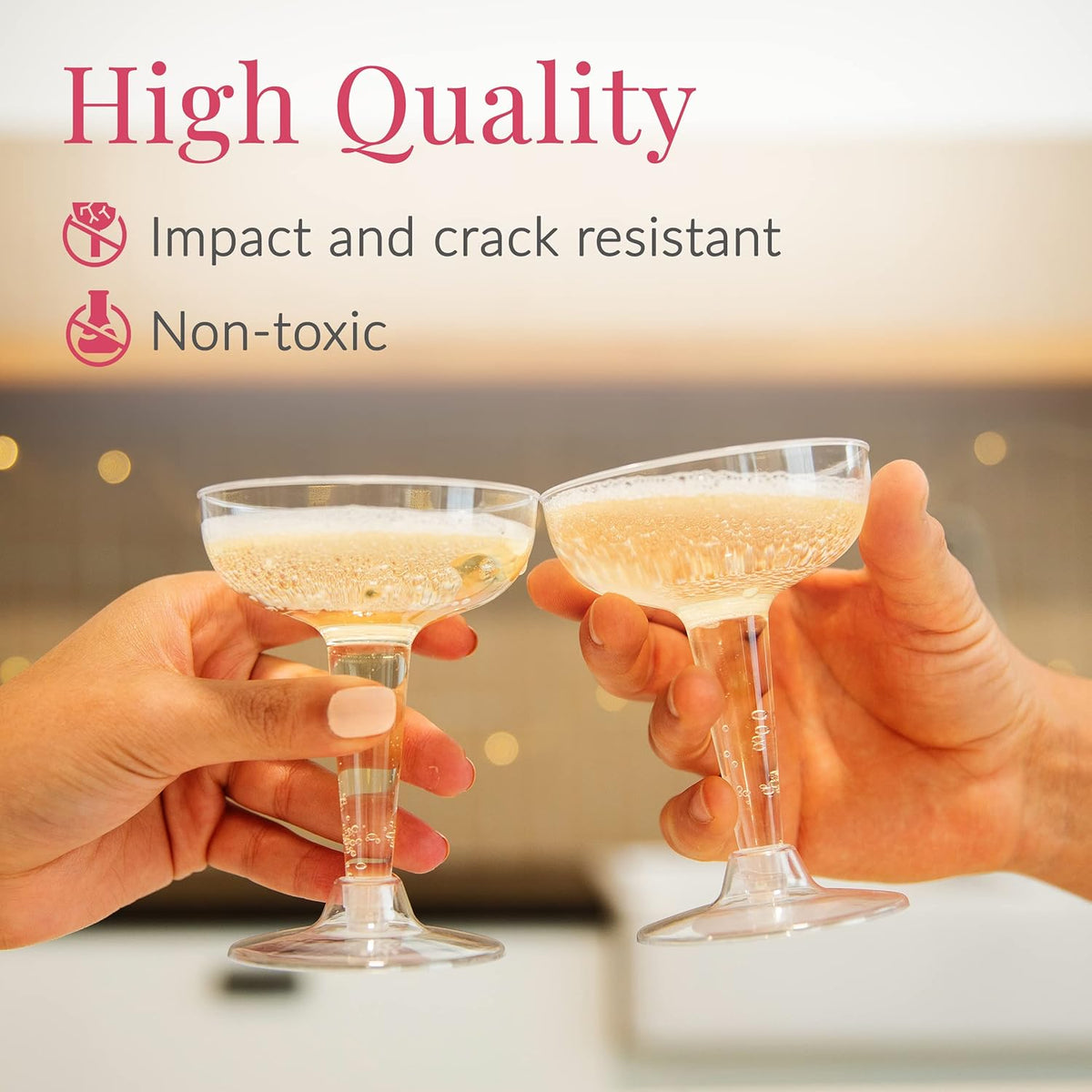Prestee 24 Clear Plastic Coupe Glasses 4oz - Disposable Plastic Cocktail Cups, Martini Glasses