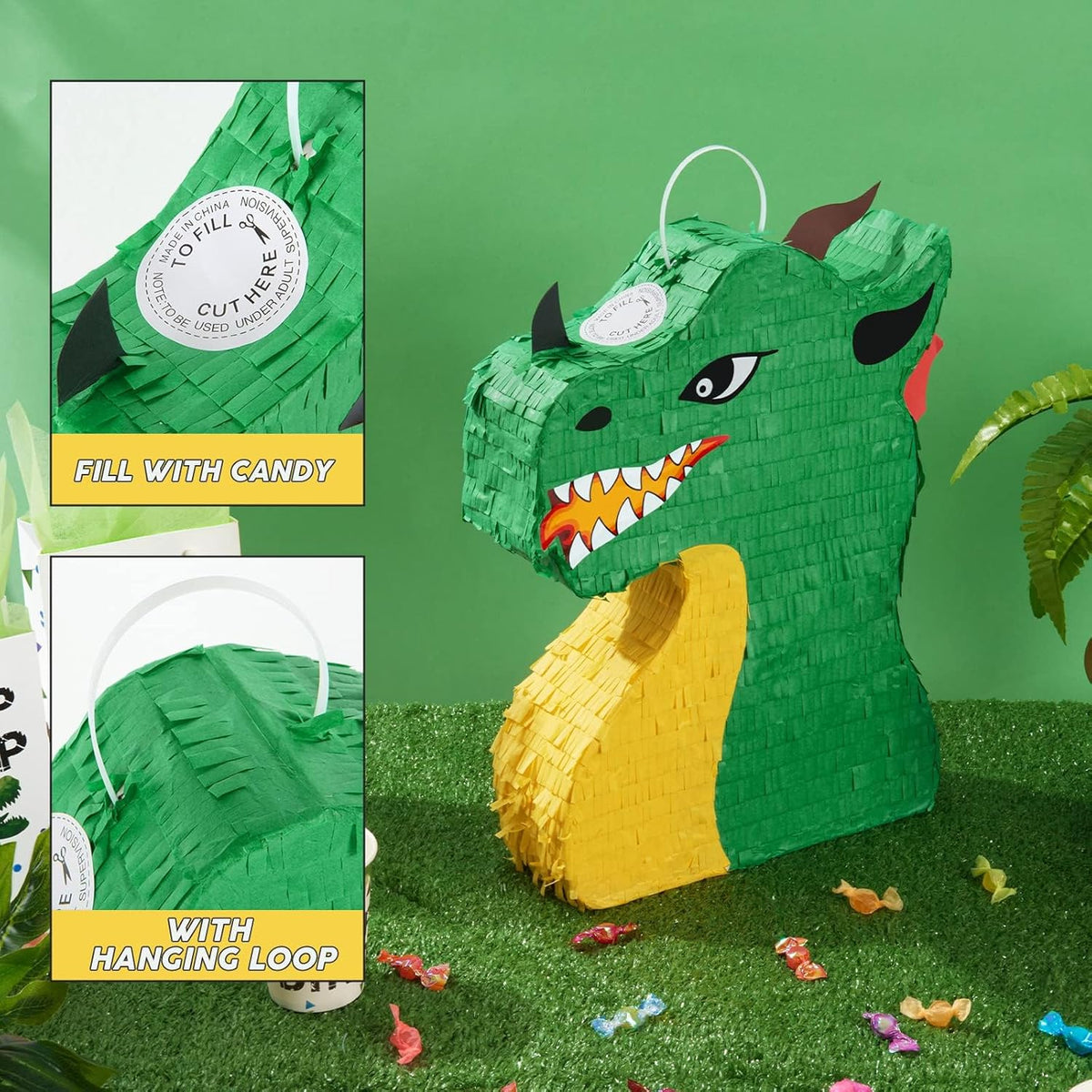 WERNNSAI Dragon Piñata - Dinosaur Party Supplies Dino Piñata Bundle with Blindfold and Stick for