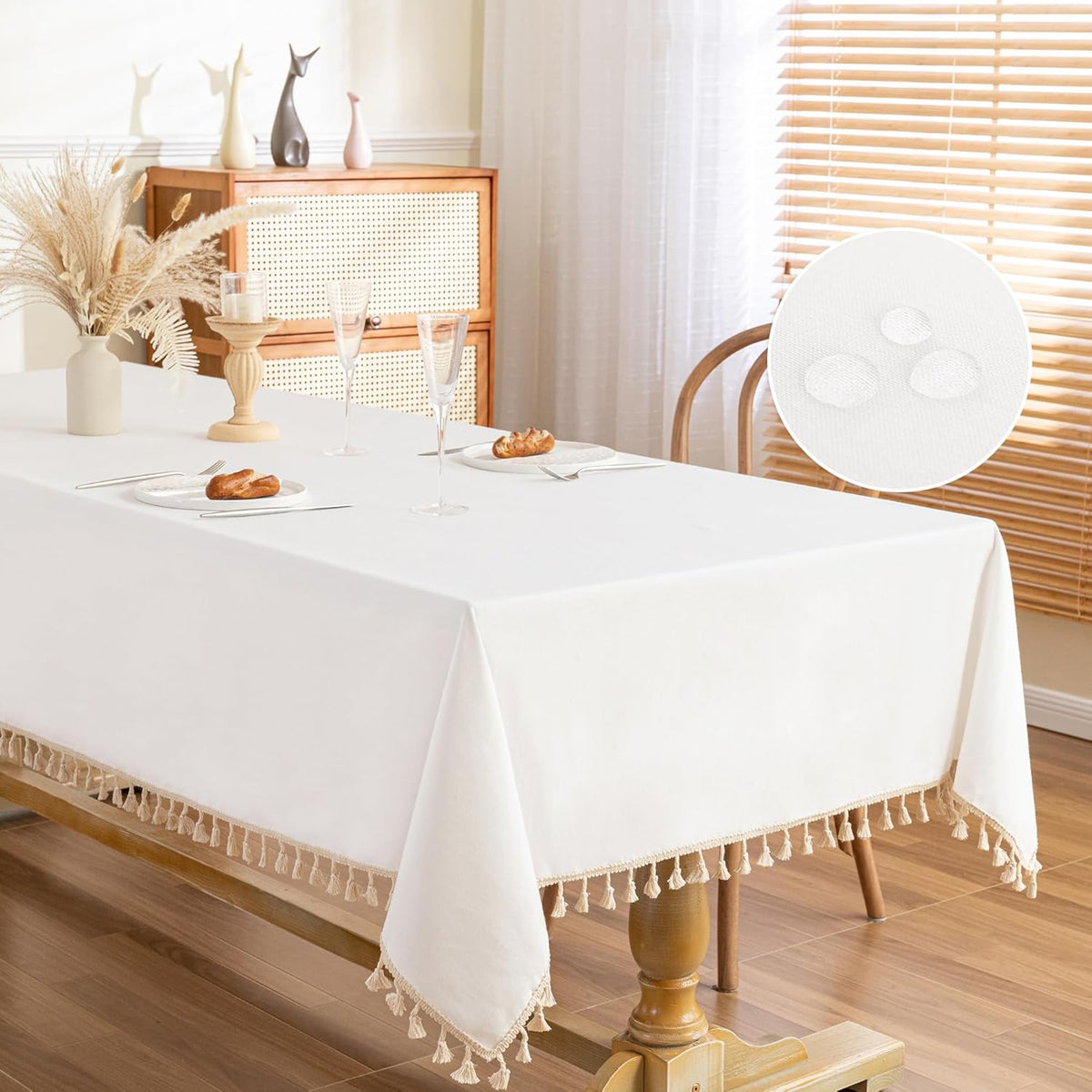 MYSKY HOME White Table Cloth Rectangle, Rectangular Table Cloth, Wrinkle Resistant, Waterproof