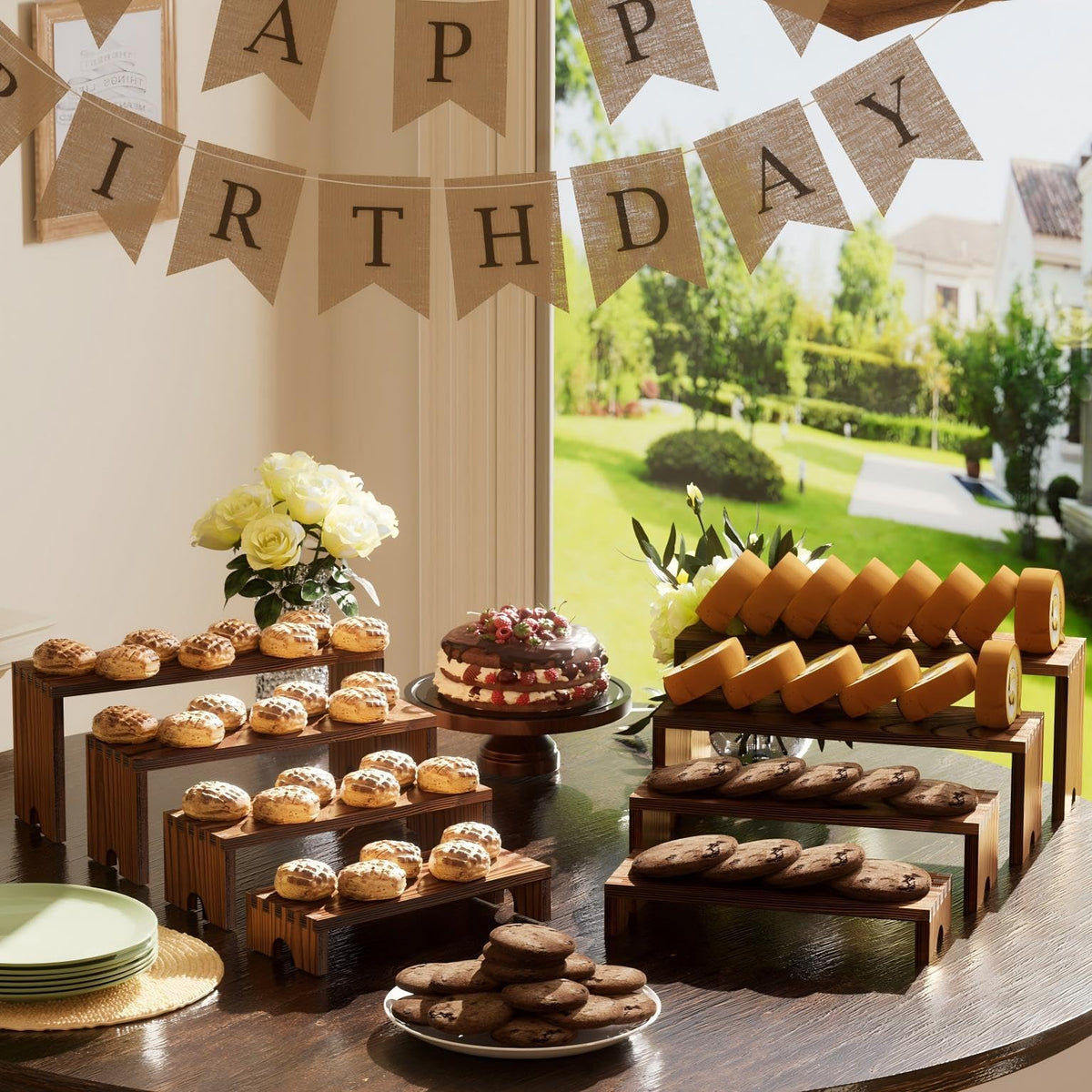 2 Set Wooden Tiered Risers Display Stands for Vendor Events,Stackable Wood Cupcake Display