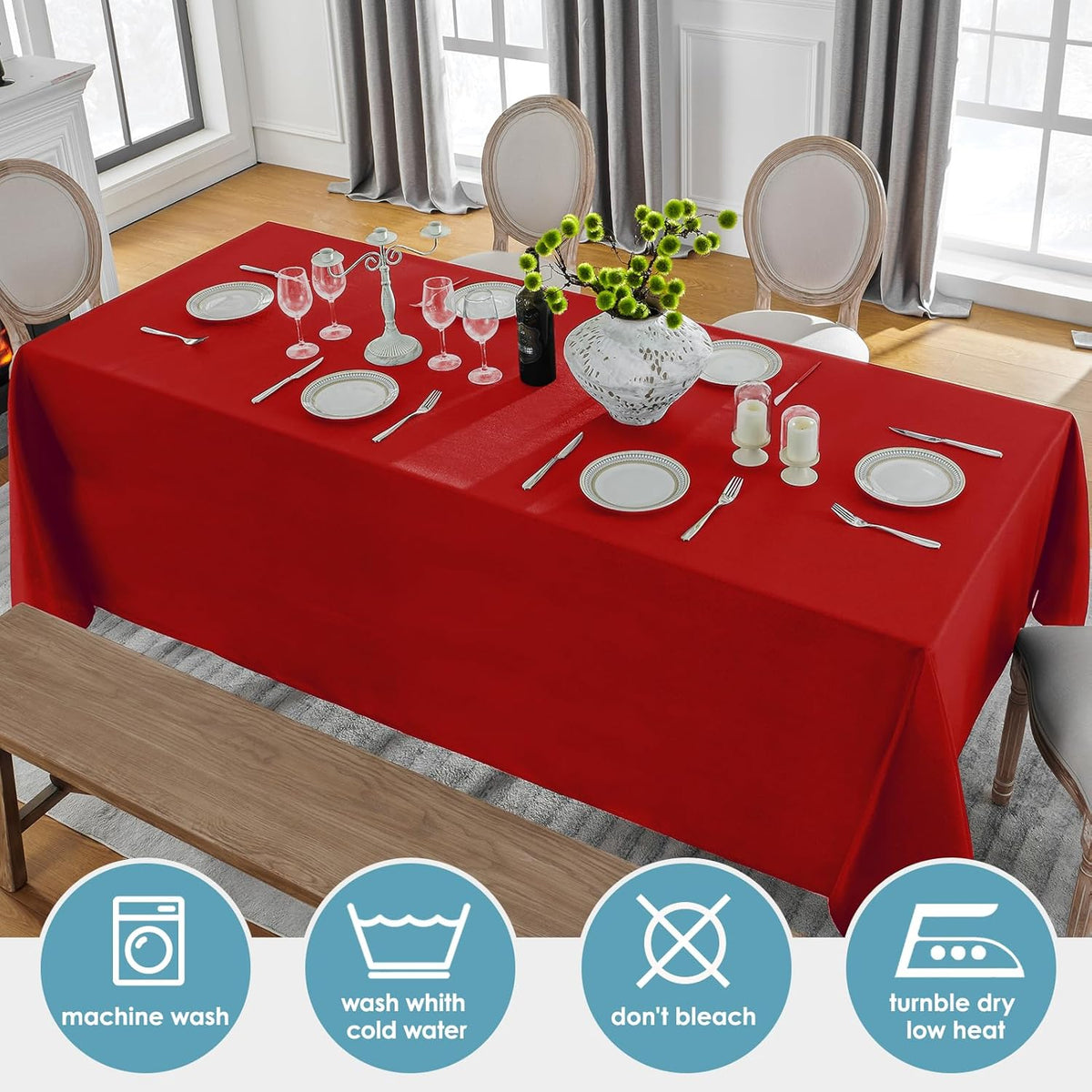 VidaFete Tablecloth 10 Pack 90 * 132inch Rectangle Table Cloth Polyester, Stain Wrinkle Resistant
