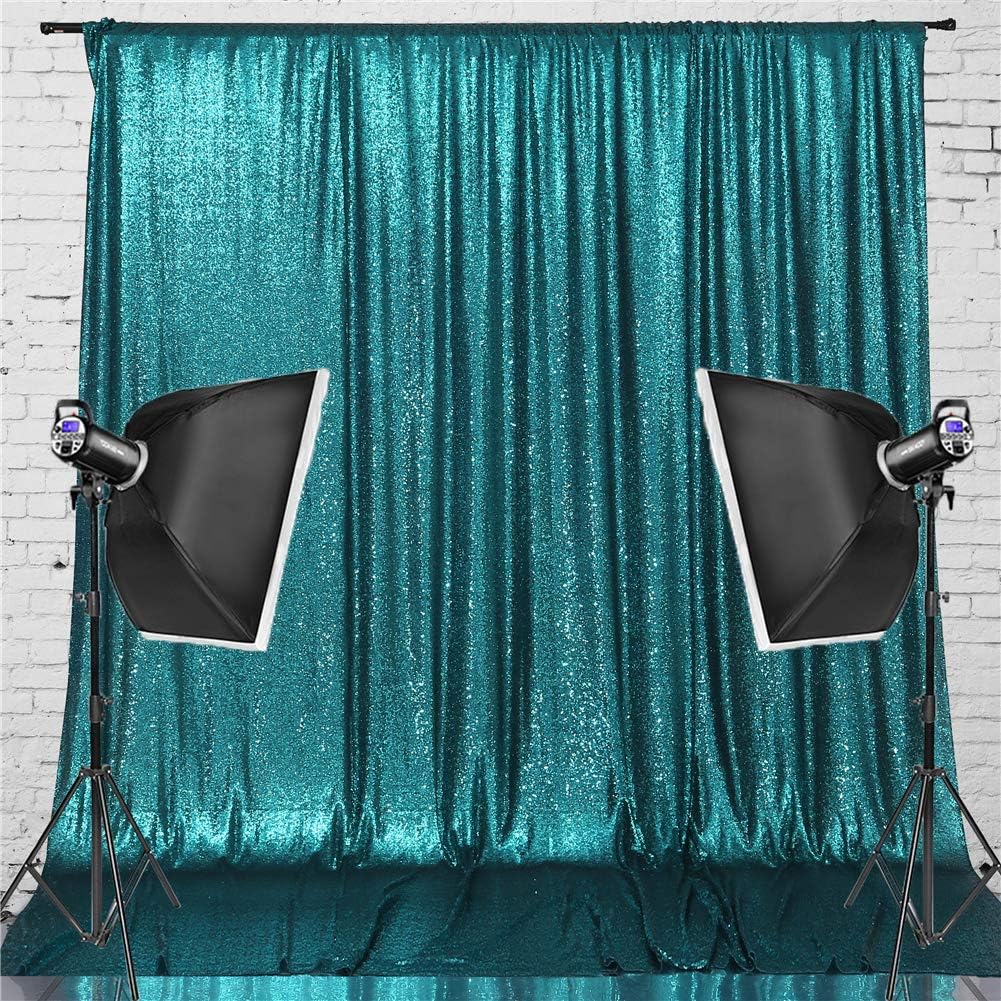 Eternal Beauty Teal Sequin Backdrop, 6x8 Ft Glitter Background Curtains for Shimmer Photography