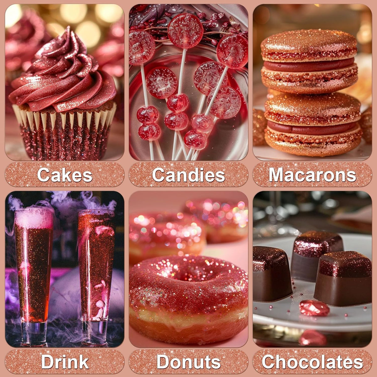 Rose Gold Edible Glitter - 5g Food Grade Cake Decorating Shimmering Glitter, Edible Sprinkle Luster