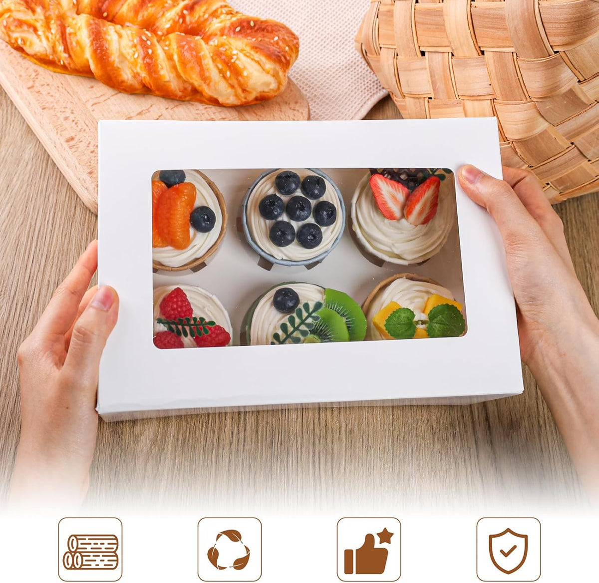 HANSGO 6 Count Cupcake Boxes,6PCS Cupcake Containers with Window White Pastry Boxes for Muffins
