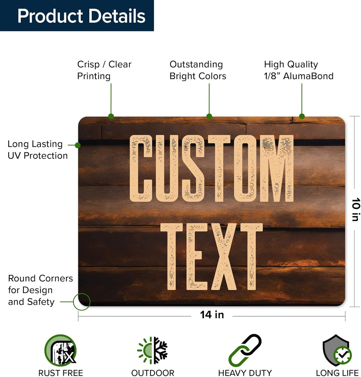 Custom Sign, Custom Street Sign, 11 Font Colors, 13 Font Styles, 4 Hole Options, 22 Sizes, 10x14