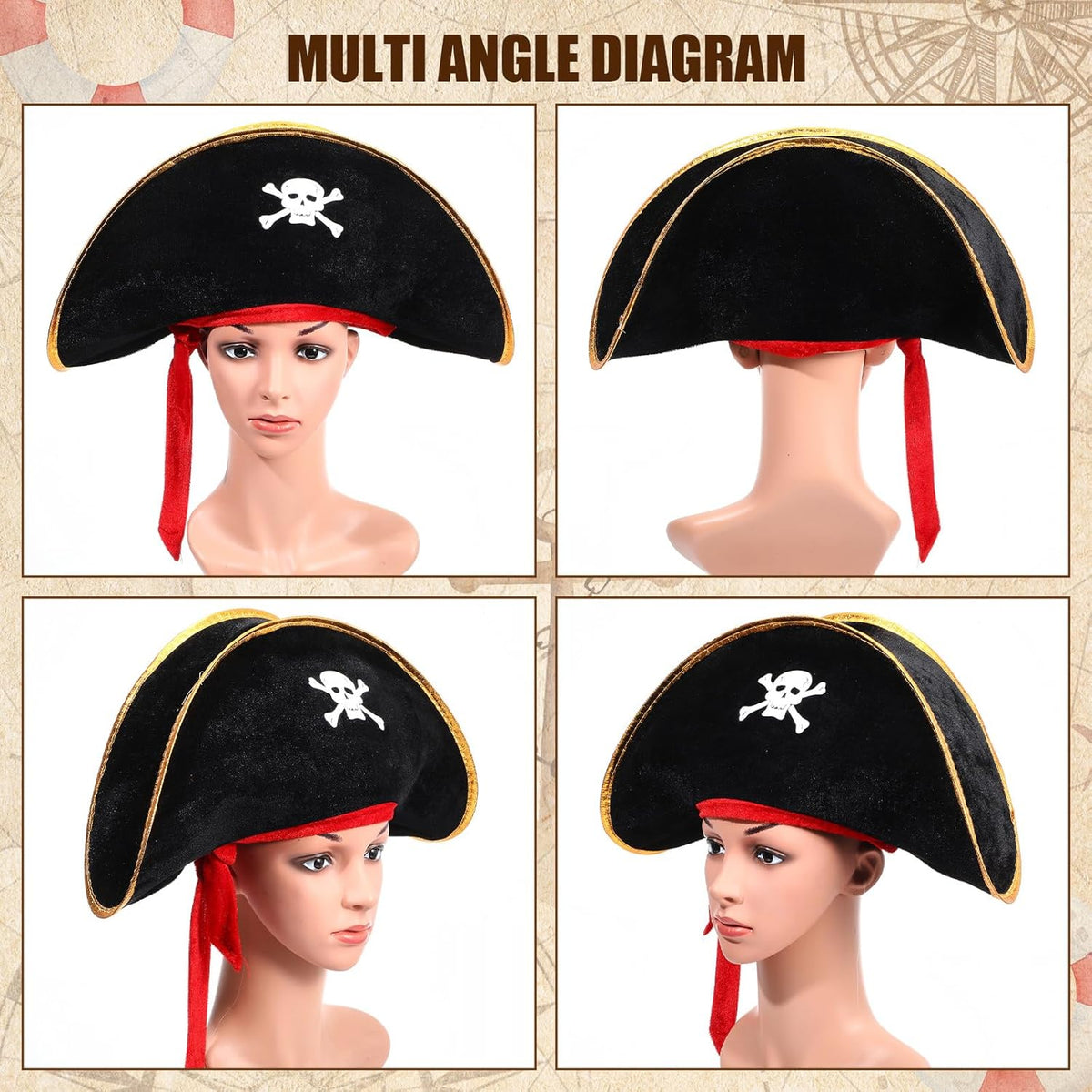Hsei Pirate Hat Pirate Accesseries Hats for Adult Captain Caps with Skull Print for Masquerade