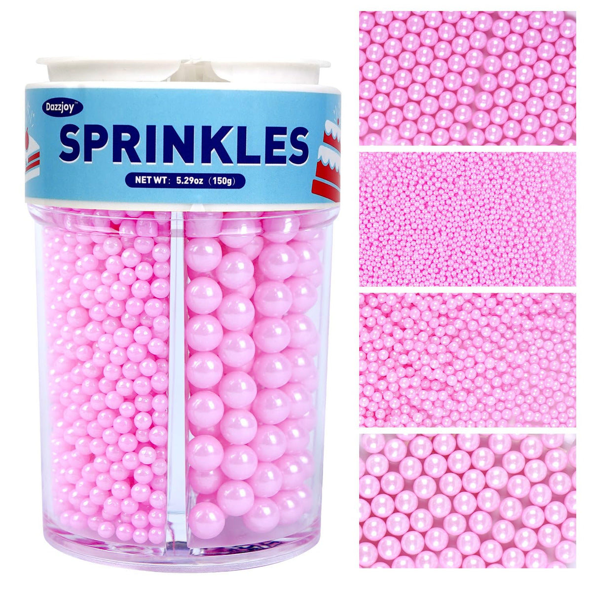 Dazzjoy Edible Pink Pearls Sugar Sprinkles, 150g/5.29oz, Pink Pearl Sprinkles for Cake Decorating
