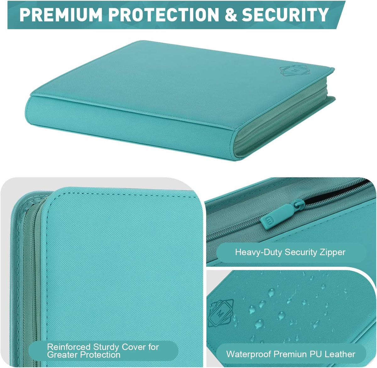 Premium Card Binder 12 Pocket for 720 Pockets Trading Card Binder, PU Zipper Card Collection Album