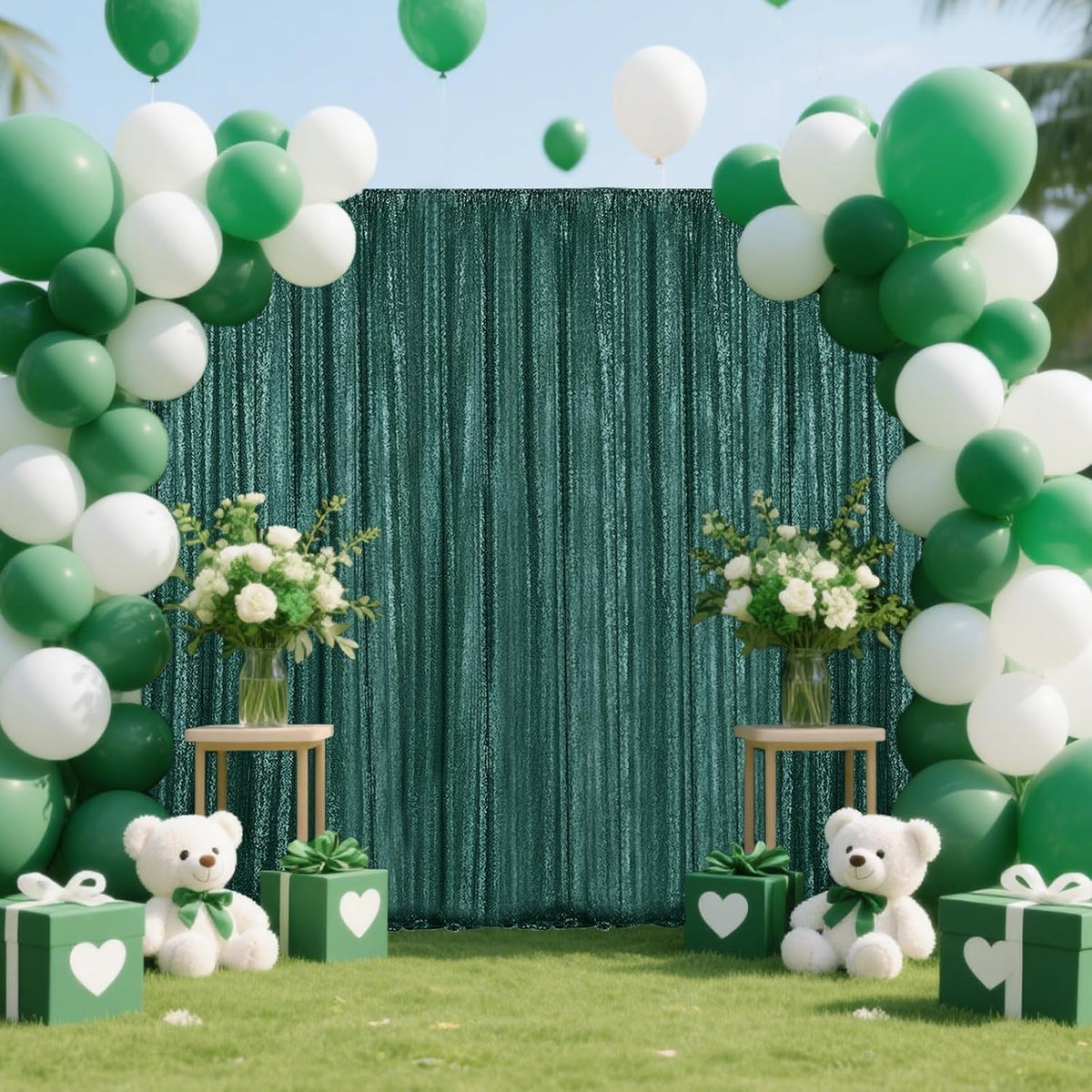 Dark Green Sequin Backdrop Curtain 4 Pieces 2FTx8FT Glitter Photography Backdrop for Party Wedding