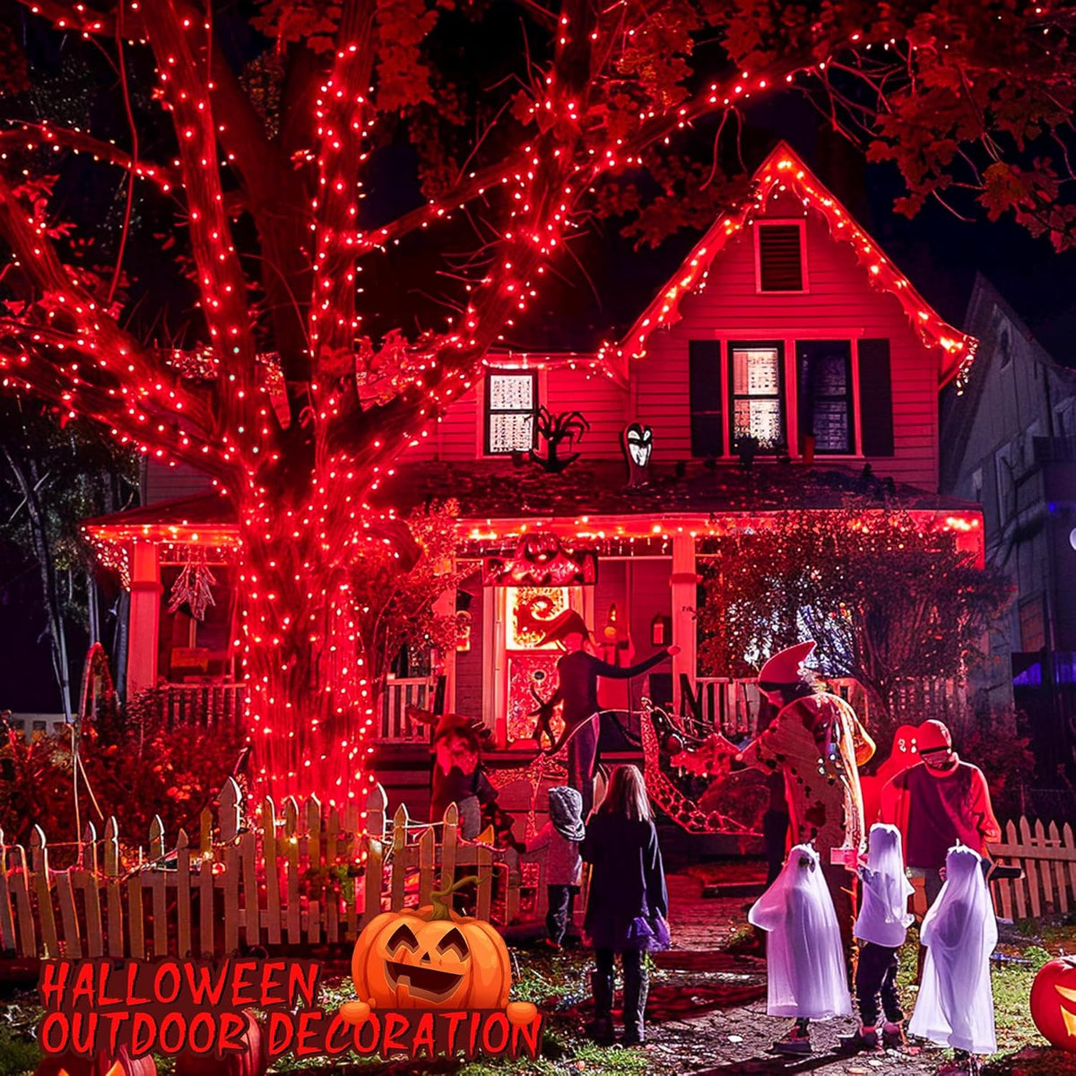 JMEXSUSS 600 LED Red Halloween Lights Outdoor Indoor, 168Ft Red Christmas String Lights Plug in