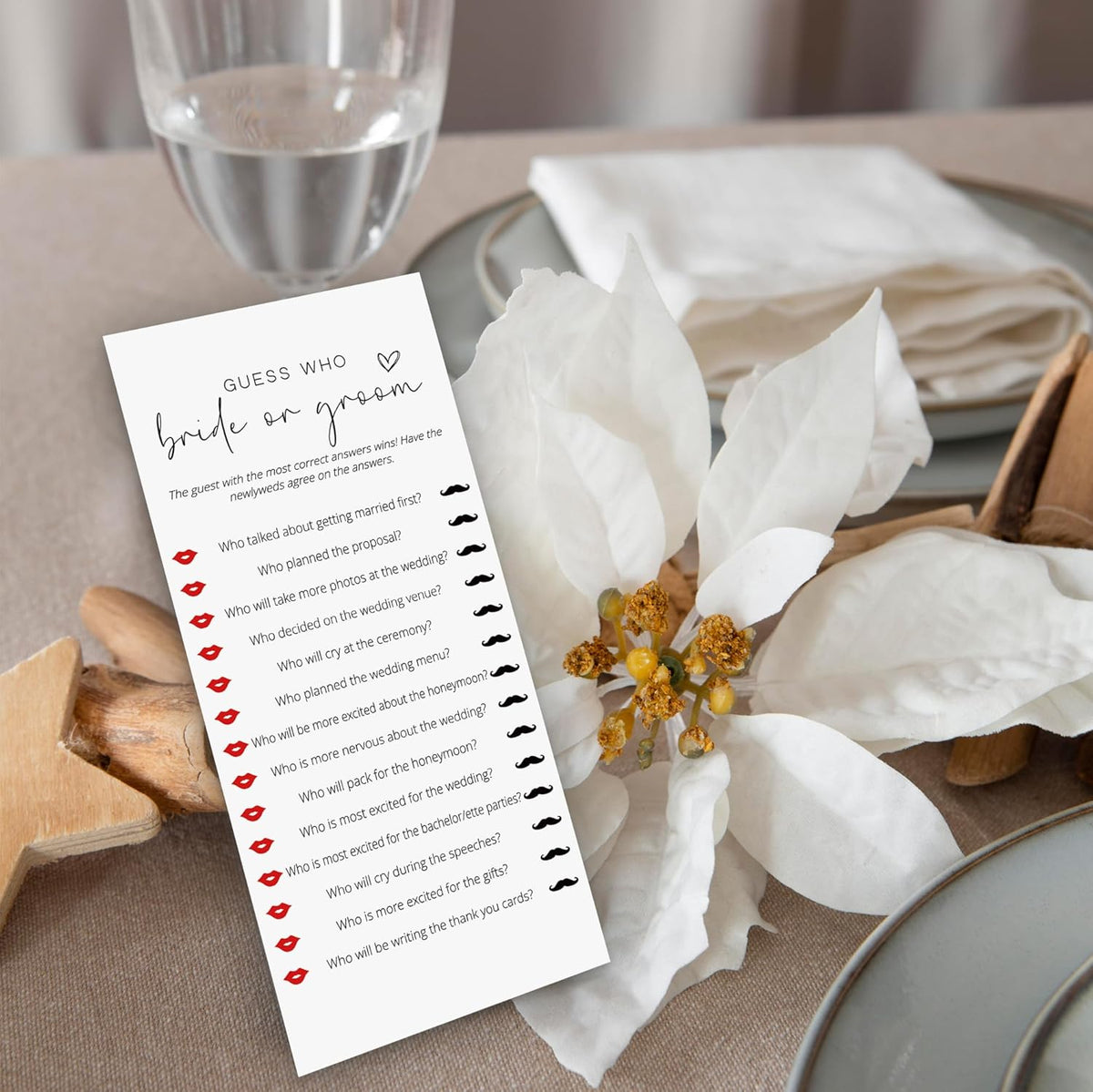 Bridal Shower Games, Bride or Groom, 25Pcs 4x9inch Minimalist White Double-Sided Bridal Game Cards