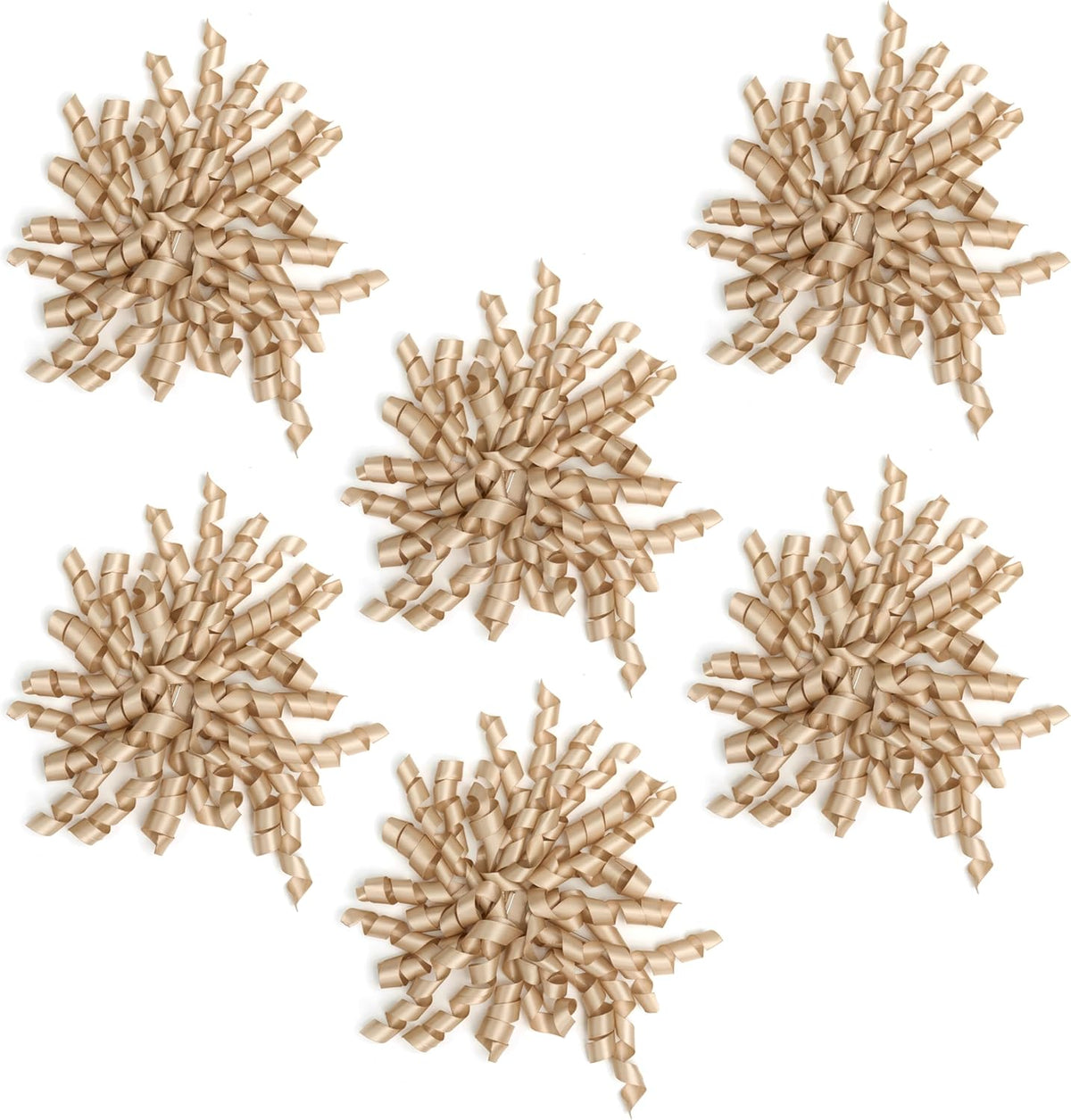 6 Inch Champagne Curly Bows for Gift Wrapping Set of 6, Self Adhesive Bows Champagne Gold Gift Bows