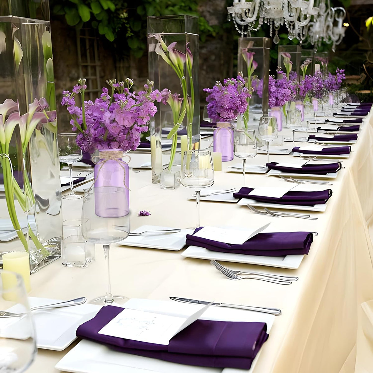 Vintage Glass Flower Vase，6 Pack Farmhouse Purple Glass Centerpiece Vases Mason Jars for Weddings