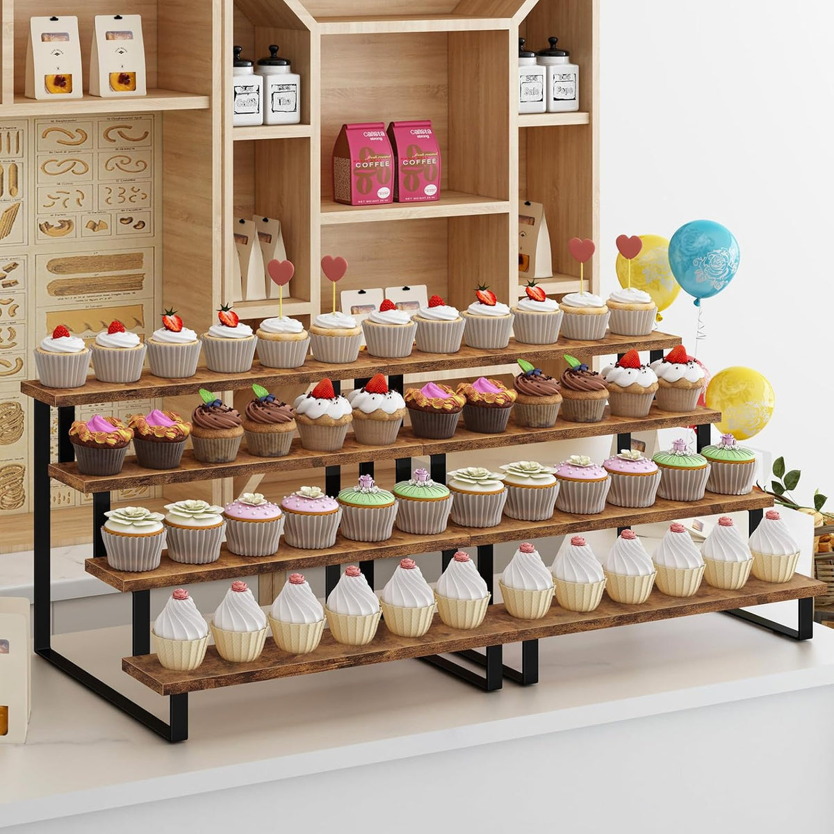 ELITEROO Cupcake Display Stand, 4 Tier Wooden Dessert Stand, Cookie Treat Stands for Dessert Table