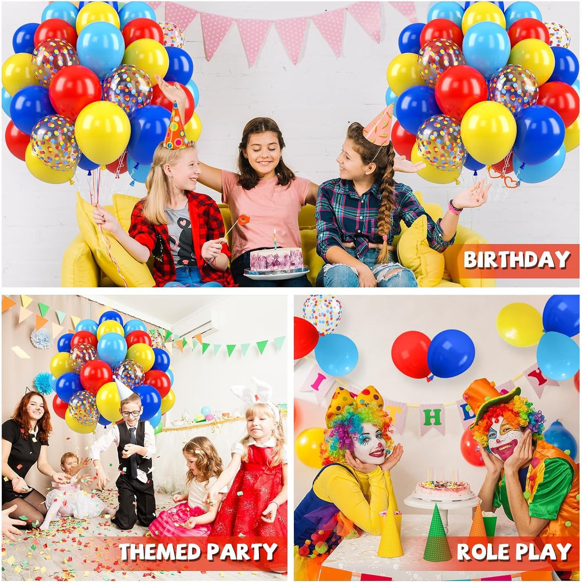 Red Yellow Blue Balloons, 50 Pcs Carnival Circus Party Balloons, 12 Inch Royal Light Blue mattee
