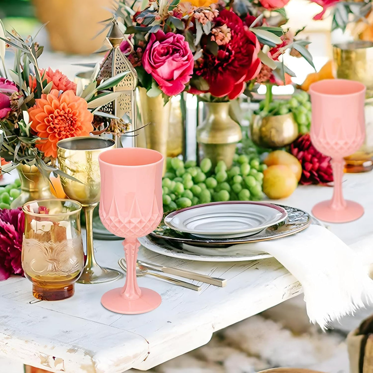 Plastic Vintage Wine Glasses 7OZ Plastic Goblets Vintage Drinking Glasses 24PCS Retro Wedding