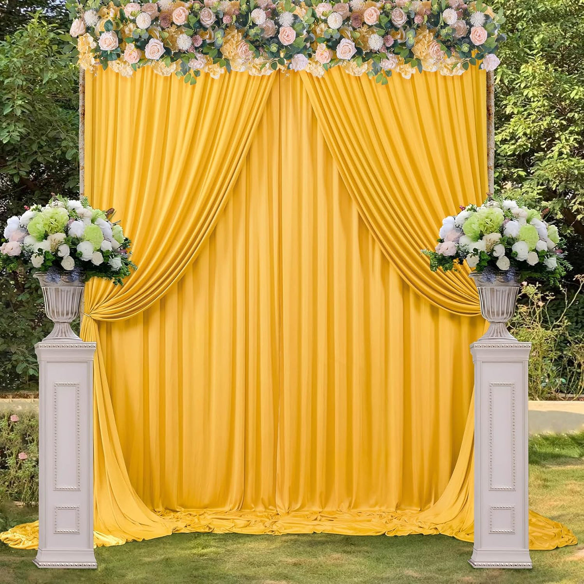 40 ft x 10 ft Wrinkle Free Yellow Backdrop Curtain for Parties, Ginger Polyester Photo Backdrop