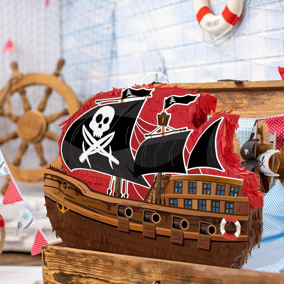 WERNNSAI Pirate Piñata - Pirate Ship Piñata with Blindfold and Bat for Boys Kids Caribbean Pirate