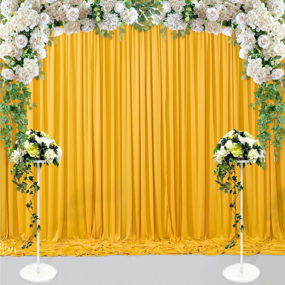 40 ft x 10 ft Wrinkle Free Yellow Backdrop Curtain for Parties, Ginger Polyester Photo Backdrop
