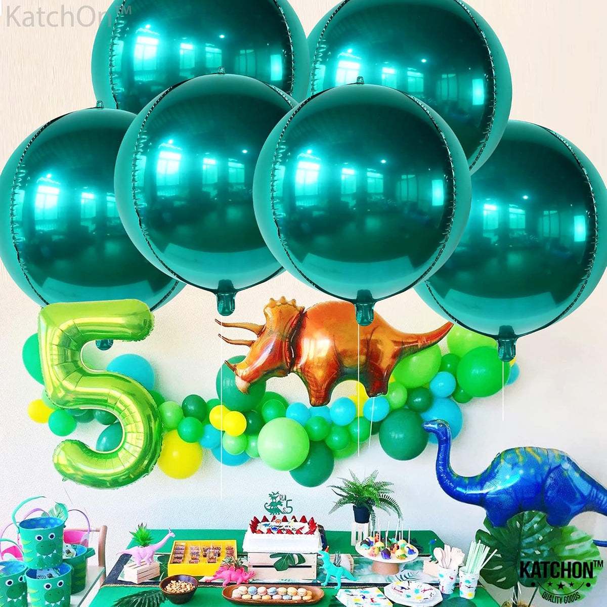 KatchOn, Metallic Emerald Green Balloons - Big 22 Inch, Pack of 6 | Dark Green Mylar Balloons