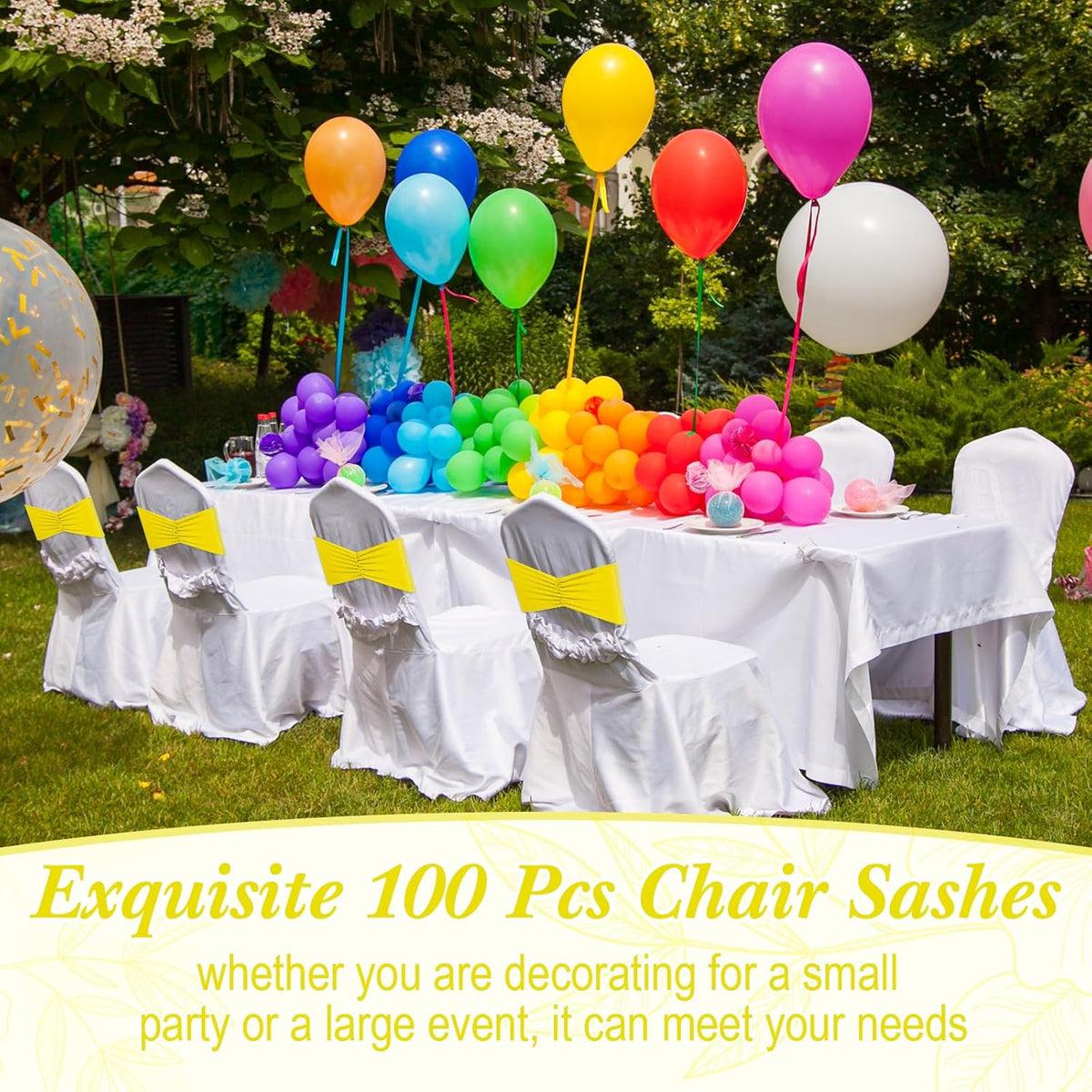 Moukeren 100 Pcs Spandex Chair Sashes Bows Bands Slider Sashes for Chair Covers Elastic Bands Ties