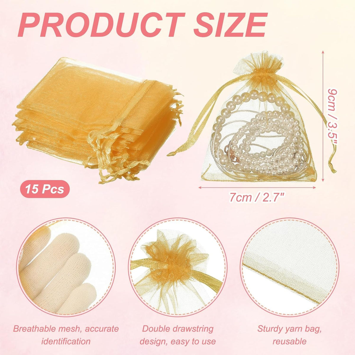 uxcell 50 Pcs Organza Gift Bags, 2.7x3.5 Inch Drawstring Pouches Jewelry Gift Bags, Small Wedding